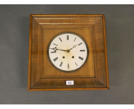 A late C19th/early C20th French oak picture box wall clock, with convex enamelled dial and Roman numerals, the spring driven 