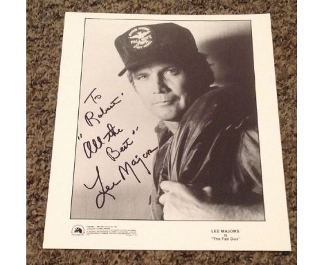 Lee Majors signed 10x8 black and white Fall Guy promo photo dedicated. Lee Majors (born Harvey Lee Yeary; April 23, 1939) is 