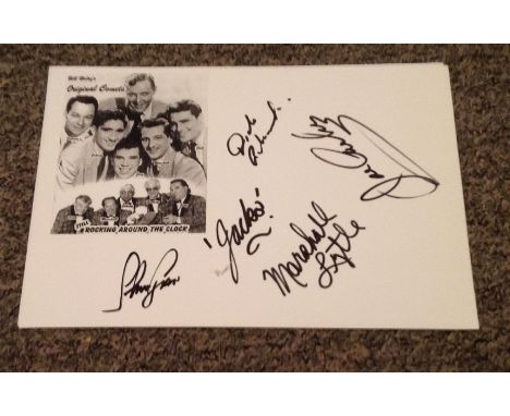 The Comets signature piece A4 sheet signed by the five original band members of the legendary Rock n Roll Band. Bill Haley &a