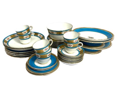 A Minton's Pellatt &amp; Wood Sevr&eacute;s style part dessert service, in light blue (bleu c&eacute;leste) and gold, decorat