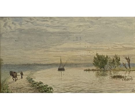 Manner of THOMAS SIDNEY COOPER, British, 19th century, Cows Resting Beside a River,  with village beyond, watercolour, unsign