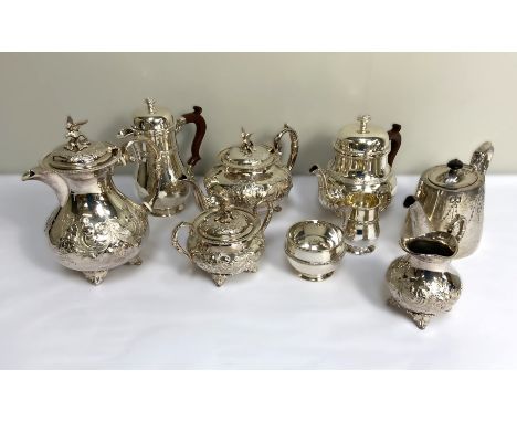 A selection of silver plated including a four piece Victorian style tea service, another similar etc. (a lot)