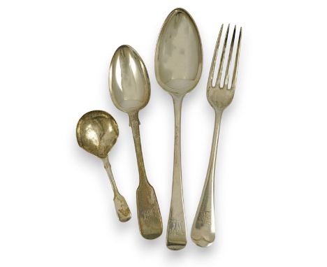 A quantity of assorted mainly 19th century and later silver flatware, various dates and makers, 49.9oz.  Generally well used,