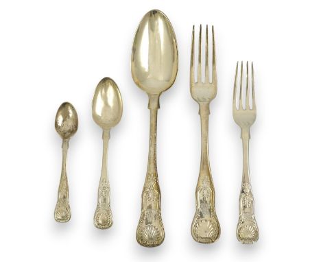 A part canteen of Victorian Scottish silver single struck King's pattern flatware, by James MacKay, with engraved crest, comp