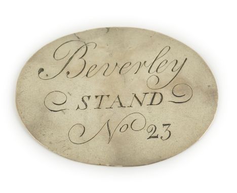 A George III silver Beverley Racecourse Members ticket, inscribed 'Beverley STAND No 23' to one side, monogrammed and dated 1