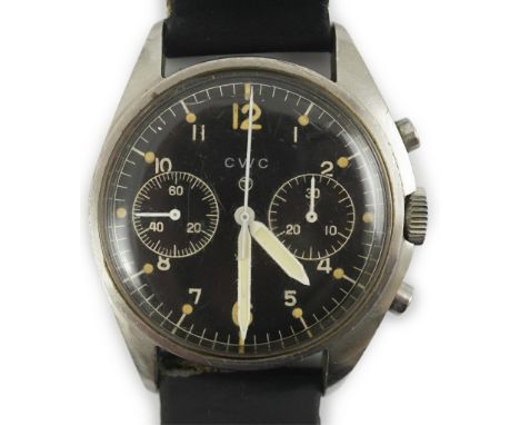 A gentleman's early 1970's stainless steel Cabot Watch Company military manual wind wrist watch, with black Arabic dial and t