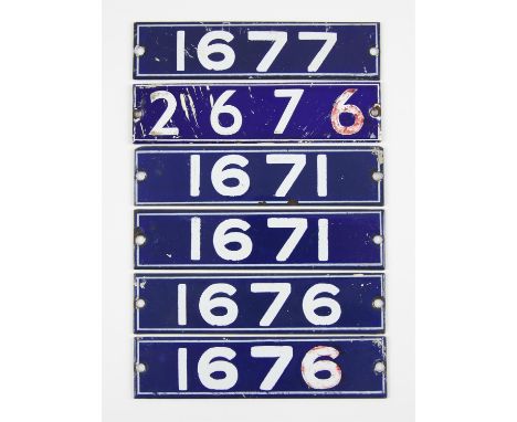 Set of London Underground enamel stock-number plates, from 1962 Central Line. Two matching pairs (1671 and 1676), and nos. 16