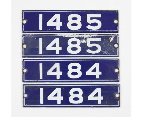 Set of London Underground enamel stock-number plates from 1962 Central Line. Matching pairs (1484 and 1485). (4). Provenance: