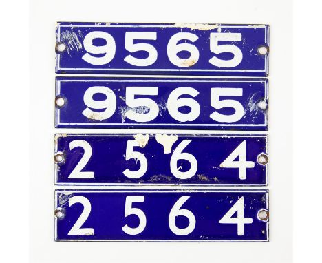 Set of London Underground enamel stock-number plates, from Central Line 1962. Two matching pairs (2564 and 9565) (4). Provena