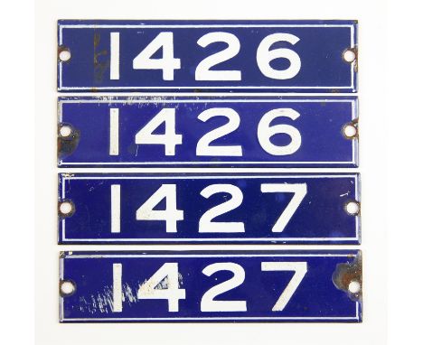 Set of London Underground enamel stock-number plates, from 1962 Central Line. Two matching pairs (1426 and 1427). (4). Proven
