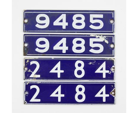 Set of London Underground enamel stock-number plates from 1962 Central Line. Matching pairs (2484 and 9485). (4). Provenance: