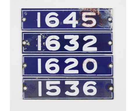 Set of London Underground enamel stock-number plates from 1962 Central Line. Nos. 1536, 1620, 1632, 1645. (4). Provenance: Th