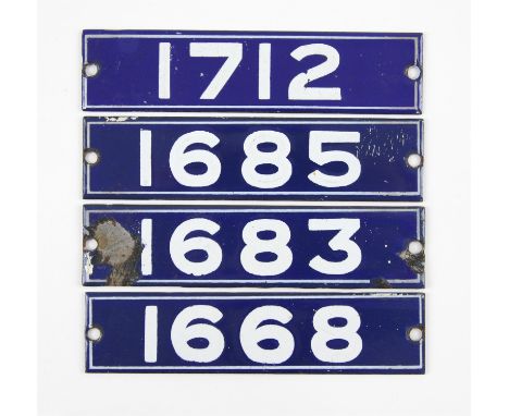 Set of London Underground enamel stock-number plates from 1962 Central Line. Nos. 1668, 1683, 1685, 1712. (4). Provenance: Th