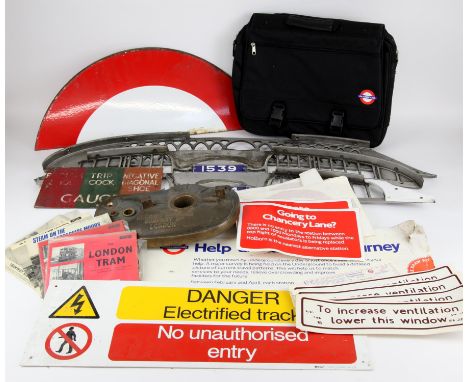 Large quantity of mechanical items from the London Underground, including sections of tube carriage arches bearing enamel sto