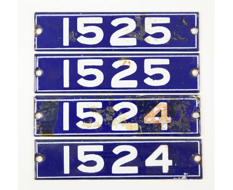 Set of London Underground enamel stock-number plates, from 1962 Central Line. Two matching pairs (1524 and 1525). (4). Proven
