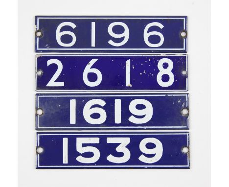 Set of London Underground enamel stock-number plates. 1962 Central Line. Nos. 1539, 1619, 2618, 9619. (4). Provenance: The ve