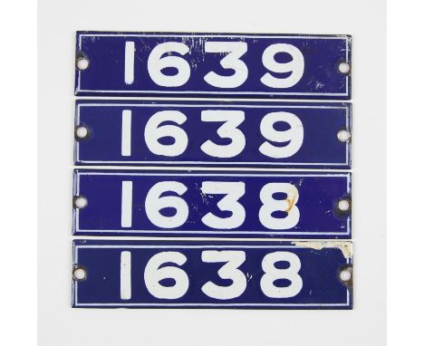 Set of London Underground enamel stock-number plates, from 1962 Central Line. Two matching pairs (1638 and 1639). (4). Proven