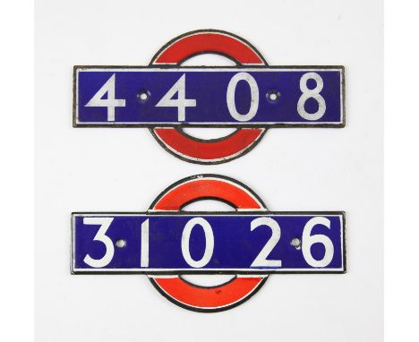 Two London Underground enamel 'bull's eye' stock-number plates. Nos. 31026 and 4408. Provenance: The vendor worked on the Lon