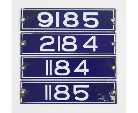 Set of London Underground enamel stock-number plates, from 1959. Nos. 1184, 1185, 2184, 9185. (4). Provenance: The vendor wor