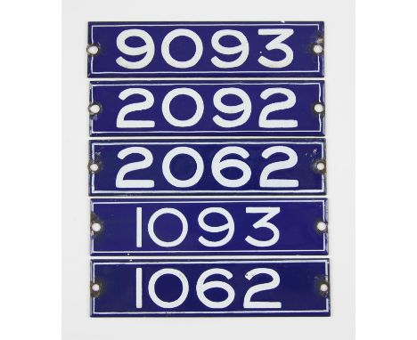 Set of London Underground enamel stock-number plates from 1959. Nos. 1062, 1093, 2062, 2092, 9093. (5). Provenance: The vendo