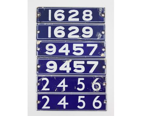 Set of London Underground enamel stock-number plates, from 1962 Central Line. Two matching pairs (2456 and 9457), with nos. 1