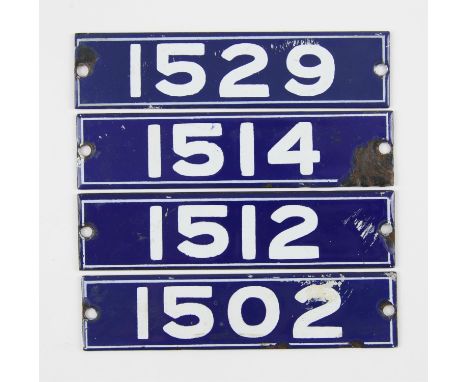 Set of London Underground enamel stock-number plates from 1962 Central Line. Nos. 1501, 15012, 1514, 1529. (4). Provenance: T