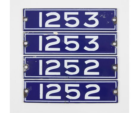 Set of London Underground enamel stock-number plates, from 1959. Two matching pairs (1252 and 1253). (4). Provenance: The ven