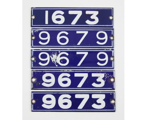 Set of London Underground enamel stock-number plates, from 1962 Central Line. Two matching pairs (9673 and 9679), and no. 167