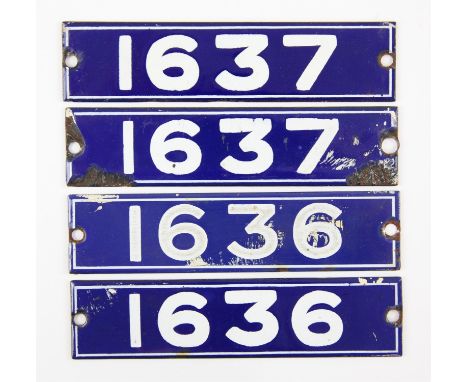 Set of London Underground enamel stock-number plates, from 1962 Central Line. Two matching pairs (1636 and 1637). (4). Proven