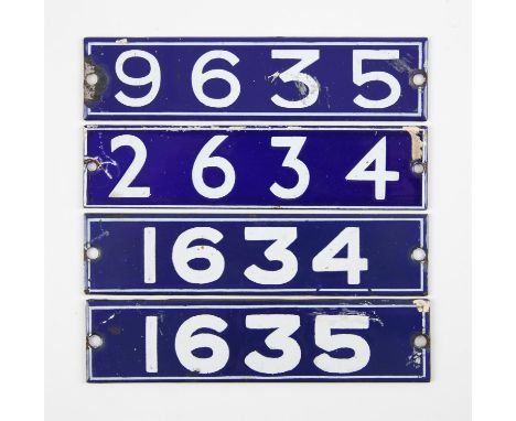 Set of London Underground enamel stock-number plates from 1962 Central Line. Nos. 1634, 1635, 2634, 9635 (4). Provenance: The