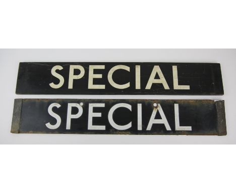 London Underground enamel cab destination plate for Mill Hill East, double-sided with 'SPECIAL' to reverse. With wooden desti