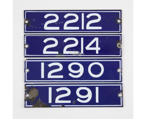 Set of London Underground enamel stock-number plates, from 1959. Nos. 2212, 2214, 1290, 1291 (4).