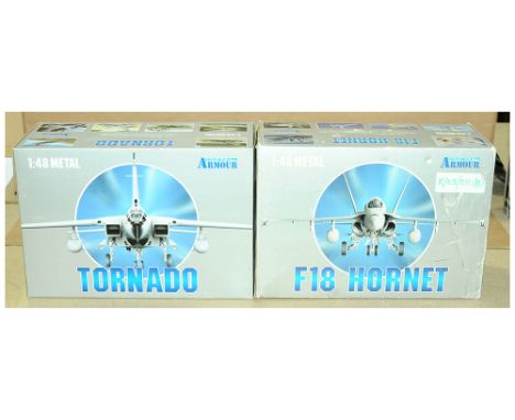 Collection Armour, a boxed pair of 1:48 scale military aircraft comprising of 98073 F-18 Hornet (US Navy) &amp; 98065 GR-MK1 
