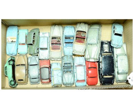 Dinky Toys group of unboxed cars. To include 161 Austin Somerset - light blue, Austin Devon - drab green, 40A Riley - green p