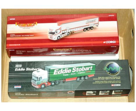 Corgi, A boxed pair of 1:50 Scale models to include CC12936 (Sights and Sounds) Scania Topline Curtainside Trailer "Eddie Sto