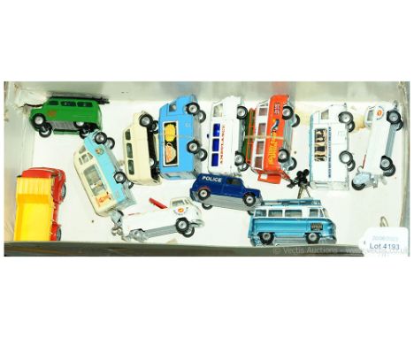 Corgi, an unboxed Commercial group to include 2X VW Van "Racing Club" both complete with tools but one has Lemon interior wit