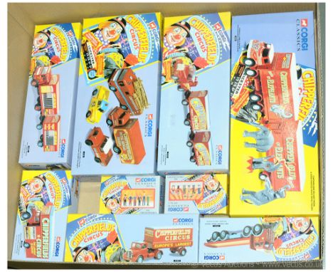 Corgi, a boxed circus group (Chipperfield's) to include 31703 Land Rover, Morris Minor Pick-Up Thames Trader and AEC Fire Eng