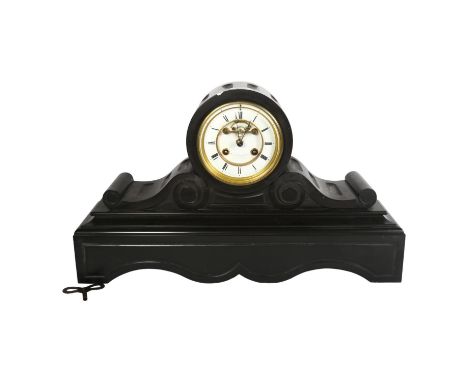 A slate-cased mantel clock by Mackay Cunningham of Edinburgh, H34cm 