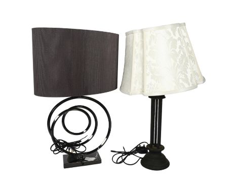 A Classical design composition table lamp with shade, H60cm, and a modernist table lamp with purple shade 