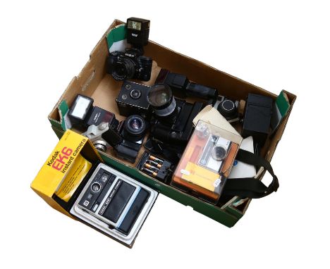 A quantity of Vintage cameras and associated equipment, including a boxed Kodak instant camera EK6, a Kodak 155X instamatic c