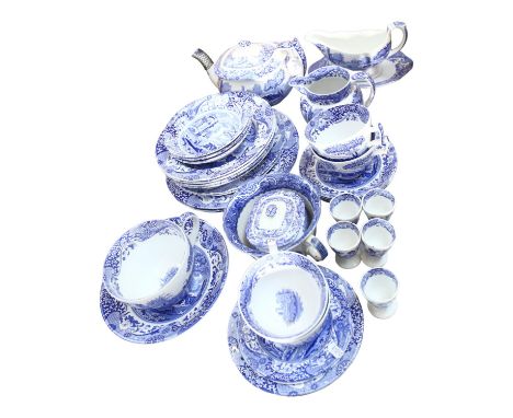 Spode Italian pattern breakfast cups and saucers, matching jug, teapot, plates etc 