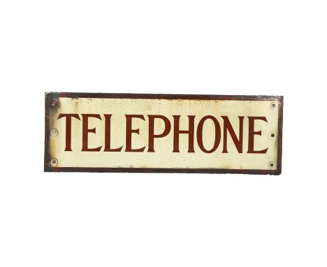 A Vintage white and red enamel sign "Telephone", L61cm 