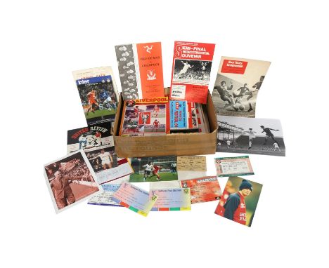 A quantity of Liverpool Football Club memorabilia, including many football programmes, used ticket stubs and various photogra