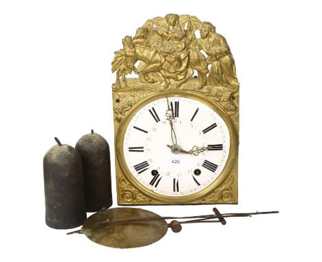Antique French comptoise clock movement, with enamel dial, H39cm 