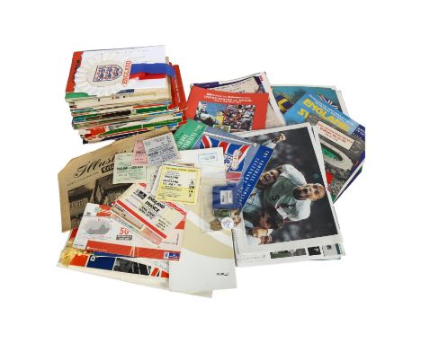A quantity of England International Football ephemera, including various programmes, used ticket stubs and other items of mem