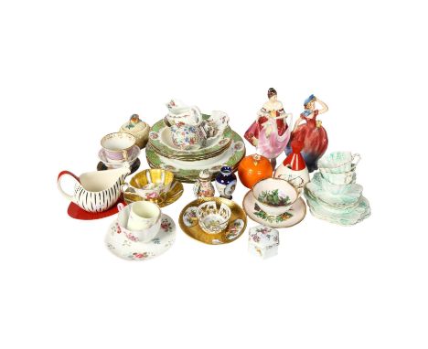 Cabinet cups and saucers, Midwinter jug and stand, Doulton and other figures, and other decorative china 