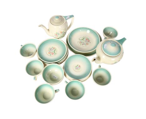 A Susie Cooper Vintage tea service, including teapot, in "Dresden" pattern 