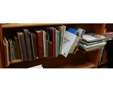 A shelf of Vintage hardback children's books, including fairy tales, Scout annuals, Puffin picture books etc 