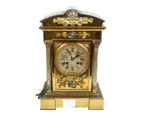 19th century gilt-brass mantel clock, 8-day movement striking on a gong, serial no. to the back of the movement is 392147, cl