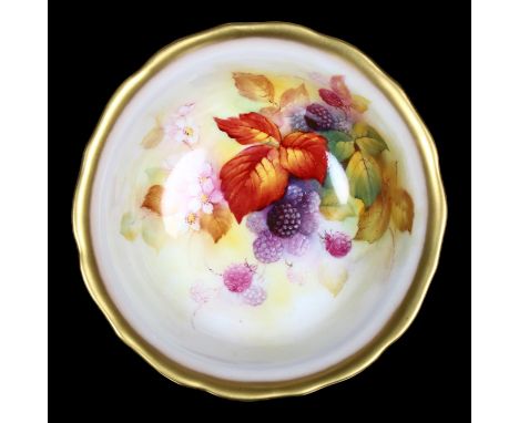 Royal Worcester porcelain bowl, hand painted with autumn fruit, signed by Kitty Blake, 20cm across